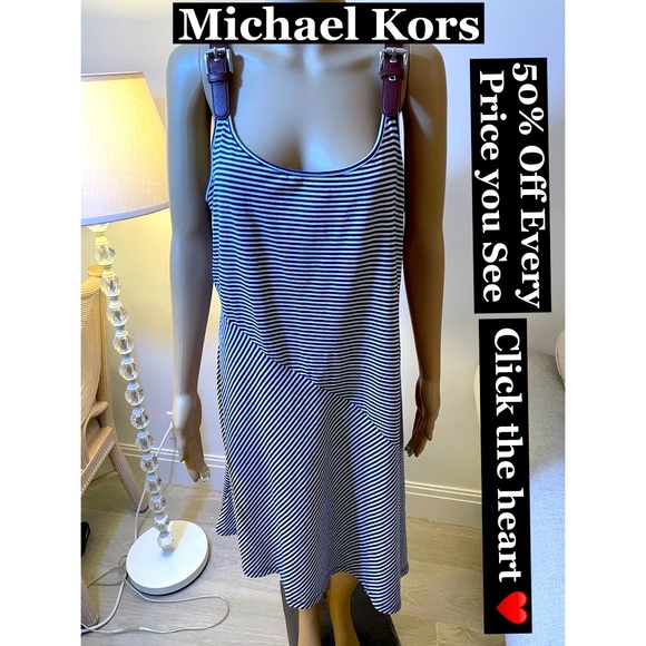 Michael Kors Dresses & Skirts - Michael Kors Striped Dress With Leather Straps Sz XL Pristine